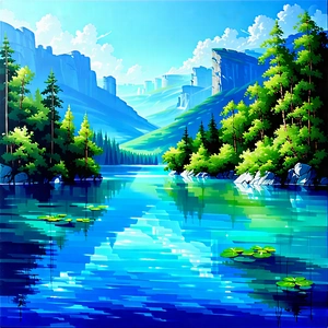 Nature Gouache Painting: Crystal Clear Lake Surrounded By Lush Vegetation With Painting Beautiful