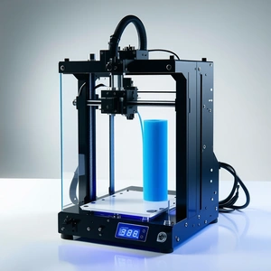 A 3d Printer Is Shown In The Image, With A Blue Object Being Printed