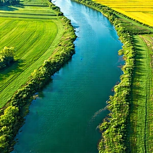 Nature Product Photography: Aerial view of winding river