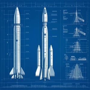 A Blue Drawing Of A Rocket Ship Is Displayed On A Blue Background