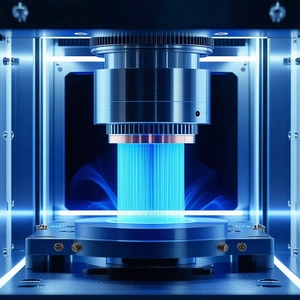 A Large Machine With A Blue Light Illuminating It