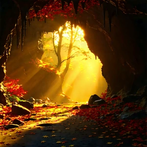 Nature Professional Photography: Cave Entrance In Autumn Colors With Beautiful Forest