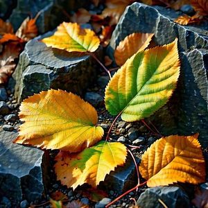 Nature Hdr Photography: Autumn Leaves In Rocky Terrain With Rocky Area