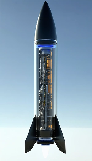 A Rocket Is Shown In A Close-up View, With Its Various Components Visible