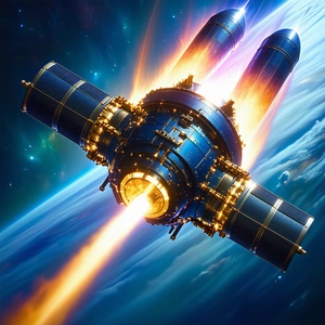 A Space Shuttle Is Shown In A Close-up View, With Its Engines Lit Up