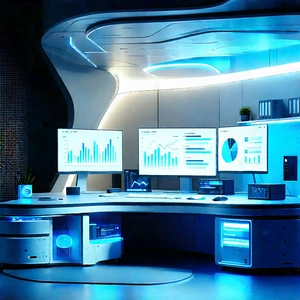 (futuristic:1.26) Digital Workspace With Image, There