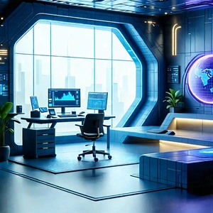 Tech Voxel Art: Futuristic Tech Startup Office With Futuristic Office,