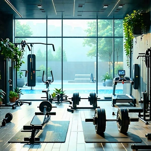 Lifestyle Technical Illustration: Wellness scene with fitness equipment