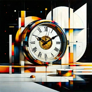 Abstract Technical Illustration: Conceptual Representation Of Time With Large Clock
