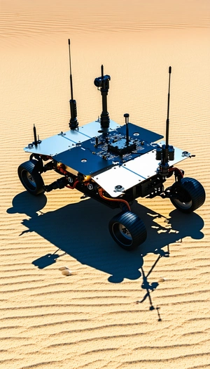 A Large Robotic Vehicle With A Flat Top, Sitting On A Sandy Surface