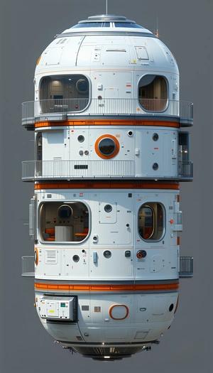 A Large, White, And Orange Building Is Shown In A 3d Rendering