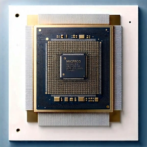 Tech Matte Painting: Microchip With Digital Particles With Close-up Computer