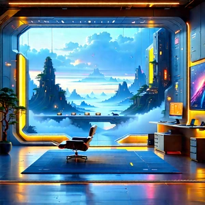 (futuristic:1.11) Tech Startup Office With Futuristic Room,