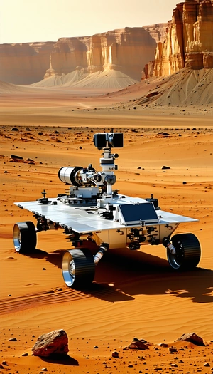 A Large, Silver, Four-wheeled Vehicle Parked On A Dirt Surface