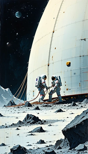 In The Image, There Are Two Astronauts Standing On The Moon, Wearing Their Space Suits