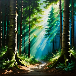 Nature Gouache Painting: Forest Scene During Midday With Image, There