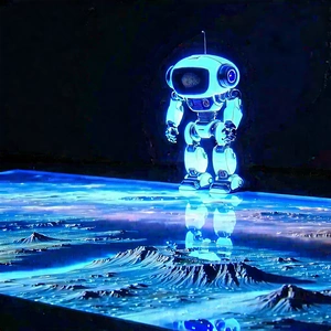Robot With Holographic Projection With Robot Standing