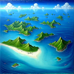 Nature Gouache Painting: Aerial view of coastal islands