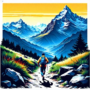 Lifestyle Woodcut Print: Running in mountain trail