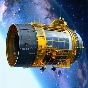 A Spacecraft With A Large Engine On The Bottom, Flying Through The Vast Expanse Of Space