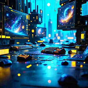 (futuristic:1.37) Digital Workspace With Image, There