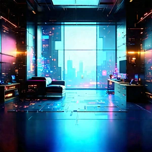 (futuristic:1.4) Tech Startup Office With Image, There
