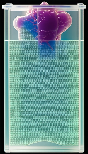 A Purple And Blue Creature Is Floating In A Blue Liquid