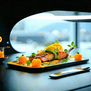 (futuristic:1.39) Tech Startup Office With Plate Food