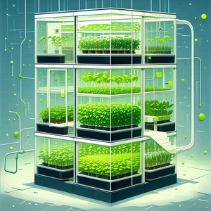 In The Image, There Is A Large, Multi-level Greenhouse Filled With Various Plants