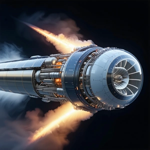 A Rocket Is Shown In A Close-up View, With Its Engine And Exhaust Visible