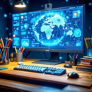 Educational Technology In Tech Office With Computer Desk