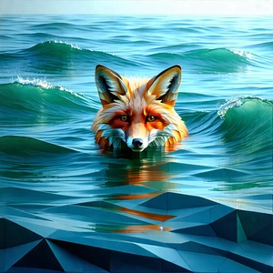 Nature Low Poly: Fox In (ocean:1.37) Waters With Swimming Ocean,