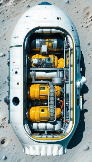 A Large White And Yellow Spacecraft With A Hollowed-out Center