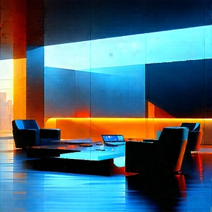 (futuristic:1.44) Tech Startup Office With Image, There
