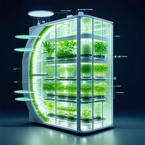 A Large, Illuminated Greenhouse Filled With Various Plants