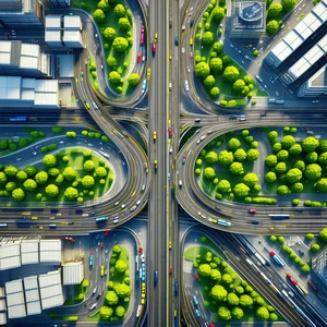 Urban Low Poly: Aerial view of transportation hub
