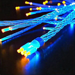 Close-up Of Fiber Optic Cables With Blue Light
