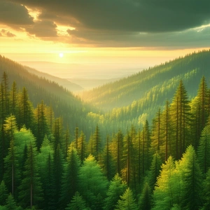 Nature Isometric Design: Forest scene during sunrise