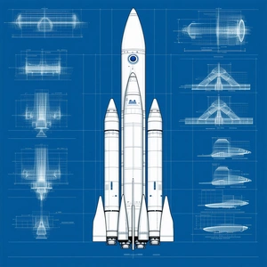 A Space Shuttle Is Shown In A Blue And White Drawing