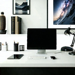 Business Matte Painting: Workplace with digital devices on desk
