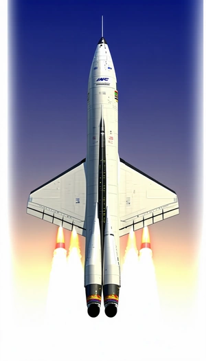 A Large White Rocket With A Blue Sky In The Background