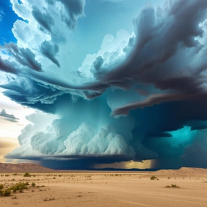 Nature Infographic Style: Storm Clouds Over Desert With Large, Dark