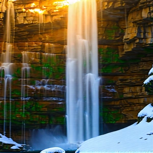 Nature Hdr Photography: Waterfall In Winter Snow With Beautiful Waterfall