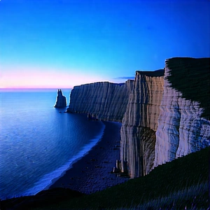 Nature Concept Art: Coastal Cliff During Blue Hour With Beautiful Beach