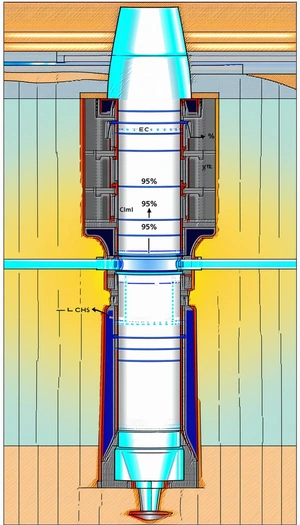 A Large White Cylinder With A Blue Line Running Through It