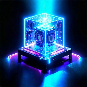 Quantum Computer With Neon Accents With Large, Blue,