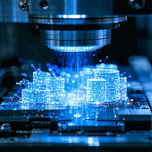 Tech Product Photography: Financial Technology In Manufacturing Facility With Machine Cutting