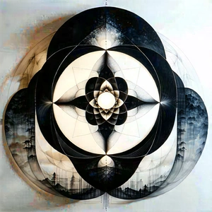 Abstract Sumi-E Painting: Sacred geometry with translucent layers