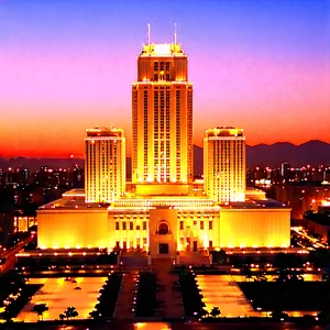 Urban Editorial Photography: Famous Building With (sunset:1.23) Glow With Large, Ornate