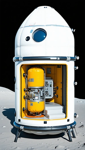 A Large, White, And Yellow Spacecraft With A Hatch Open